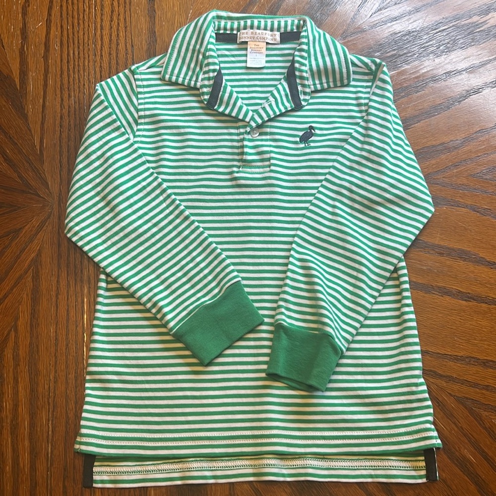 The Beaufort Bonnet Company Long Sleeved Green Striped Polo - Size 5
